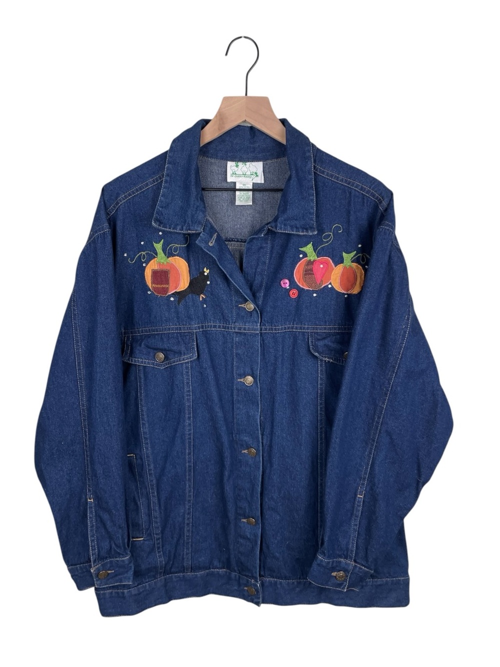 Vintage The Quacker Factory Denim Jacket Size 1X Pumpkin Patch of Dreams Fall